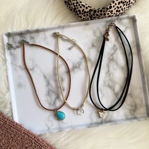 Set of 3 Boho western suede choker necklaces